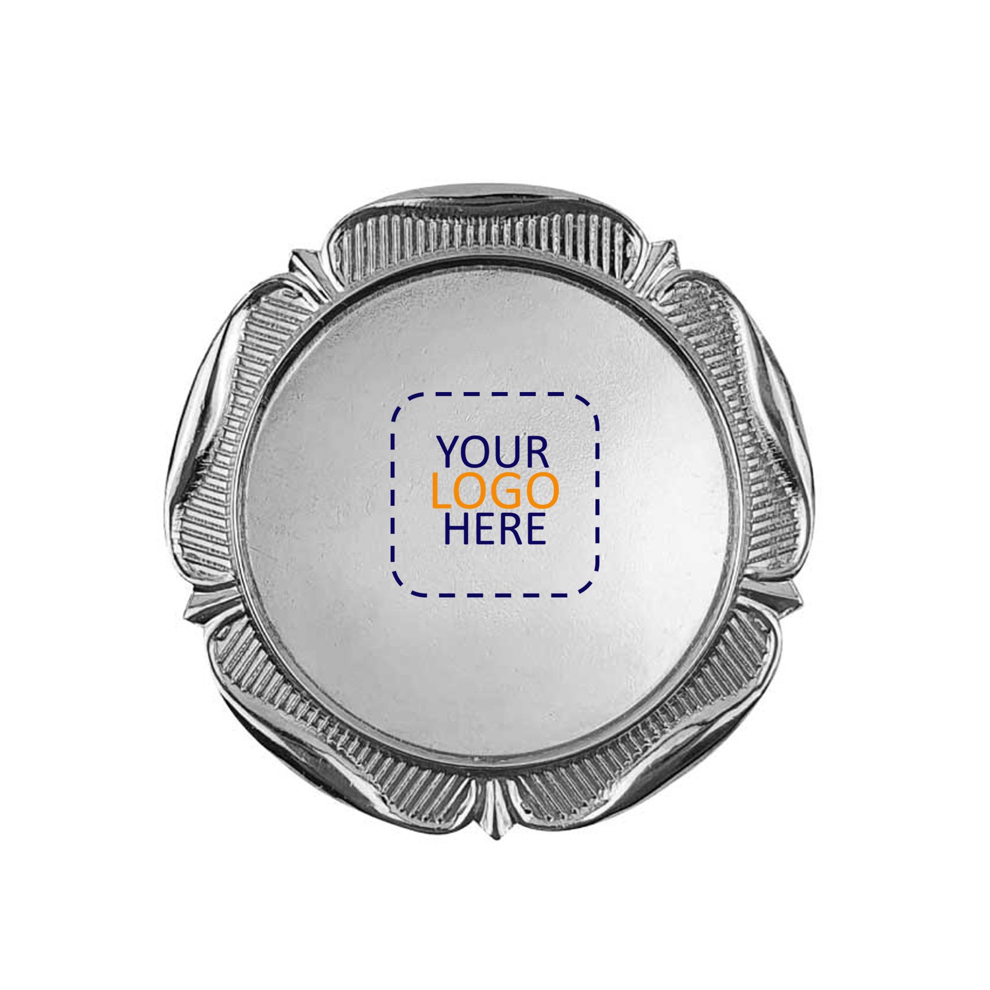 35 mm Silver Round Flower design metal badges with Logo